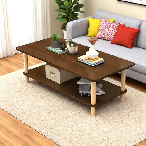 Image of Coffee Table - Rectangle Center Table for Living Room | Engineered Wood Tea Table with Storage | Stylish Teapoy Table for Hall, Lounge, and Office (Dark Oak)