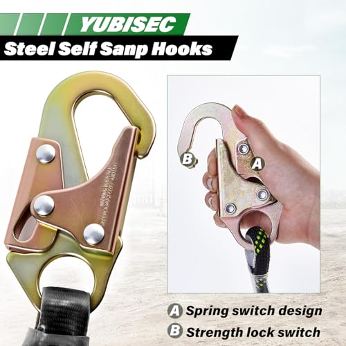 Image of Vertical Lifeline Assembly 25FT, Polyester Rope Harness Safety with Two Grab Snap Hooks Shock Absorber, Fall Protection Safety Rope for Roofing Work, ANSI Compliant