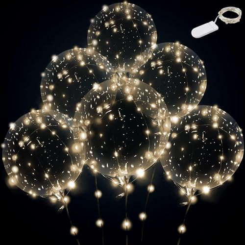 Warm White Led Balloons 6set Light up Balloons Clear Bobo Balloons with String Lights for Party, Birthday, Anniversary, Wedding (Warm White)