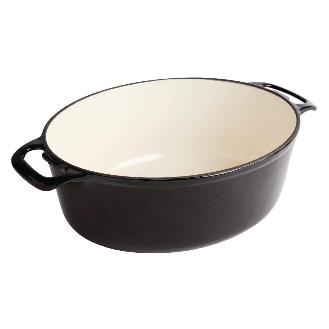 Vogue Cast Iron Oval Casserole Dish 6 Litre, Black & Cream, Size: 125(H) x 230(W) x 305(D) mm, Enamelled Cast Iron, Induction & All Heat Source Compatible, GH310