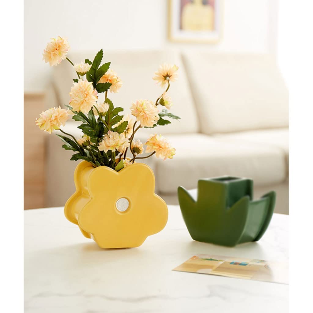 Wazon na Kwiaty Twórczy Flower Shape Wazon Nordic Śliczne ceramiczne wazony stół dekoracje Salon suszone kwiaty do wystroju domu Sztuki Dekoracyjny(Yellow)