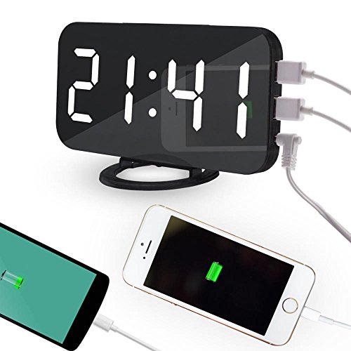 OXOQO Despertador Digitales, Reloj Despertador Digital, LED Digital Alarma Despertador Alimentado por USB, Snooze, Brillos Ajustables, 12/24 Horas, 2 Puerto USB