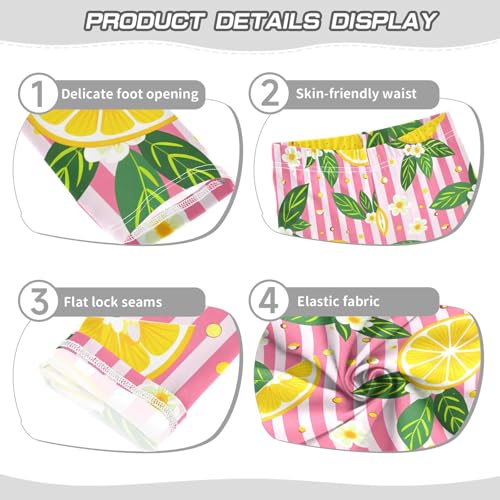 Lemon Flower Pink Stripe Girls Leggings Soft Stretch Workout Yoga Dance Pants for Kids Casual Tights3