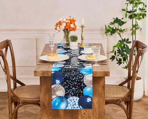 Image of Letjolt Silvery Blue Balloon Happy Birthday Table Runner 72 Inches (Pack of 2)