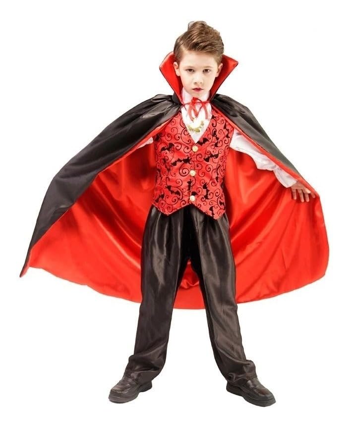 Capa Drácula Vampiro Infantil 80 cm em Tecido Sem capuz halloween