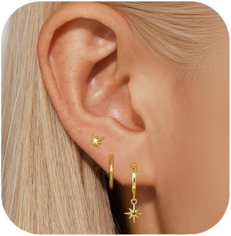 QUINBY Gold Earrings Dangle Set For Women,14k Dainty Earring Stacks Gold,Huggie Dangle Stacked Earrings Pack,Cartilage Earring Sets For Multiple Piercing,Gift For Women Mother'S Day Birthday - Image 9