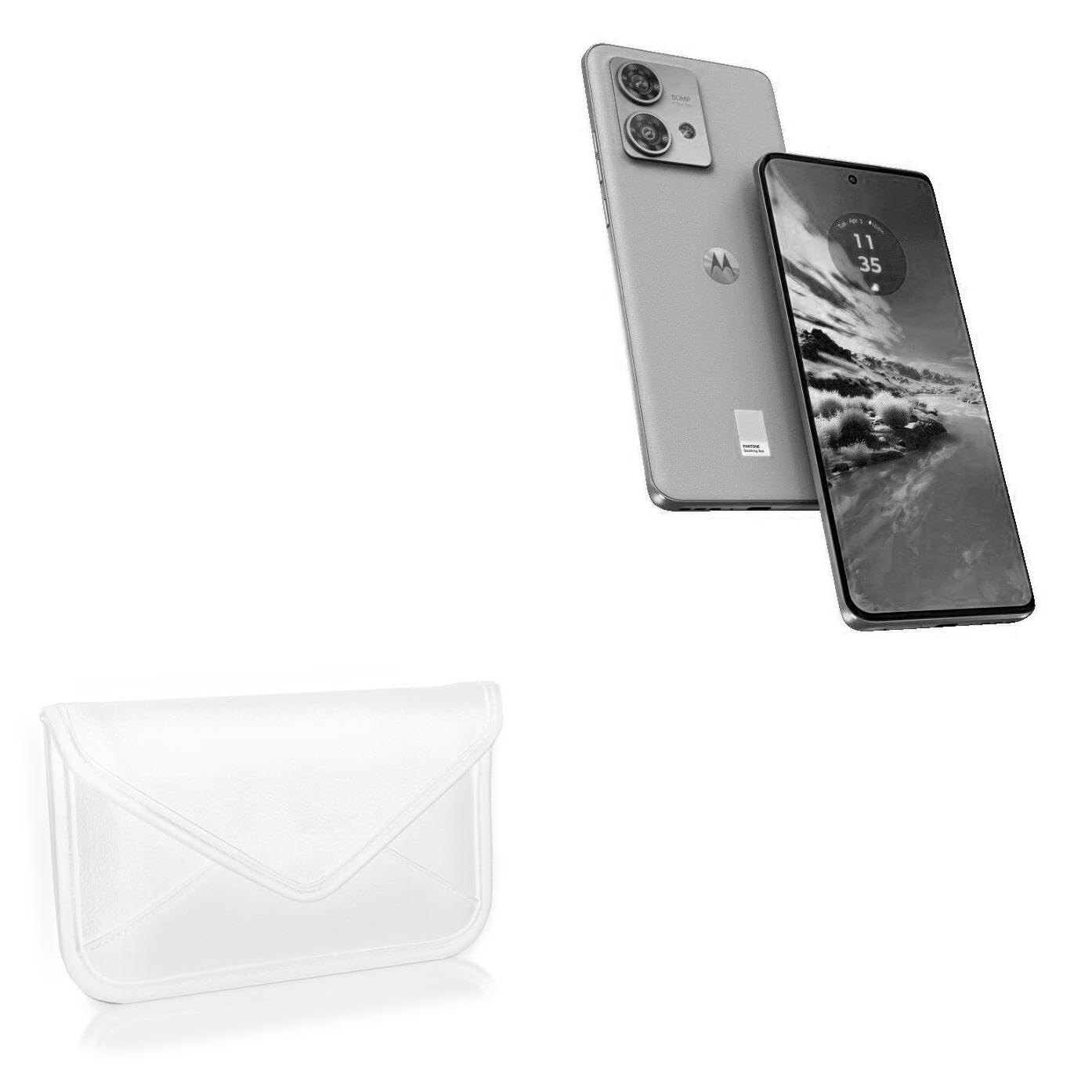 BoxWave Case Compatible with Motorola Edge 40 Neo - Elite Leather Messenger Pouch, Synthetic Leather Cover Case Envelope Design - Ivory White