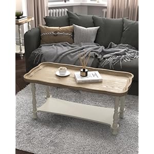 VONLUCE French Country Farmhouse Coffee Table40 Farmhouse Rustic Unfinished Wood Tray Top Vintage Coffee Table for Living Room Dining Room Bedroom Beige
