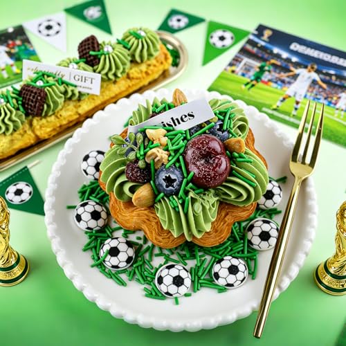 Image of Edible Soccer Sprinkles, Green Jimmies and 10Pcs Soccer Ball Candy Mix | World Cup Celebration, Sports Themed Birthday Party Baking, Cake Decorating, Cookies Decorations, Cupcake Toppers