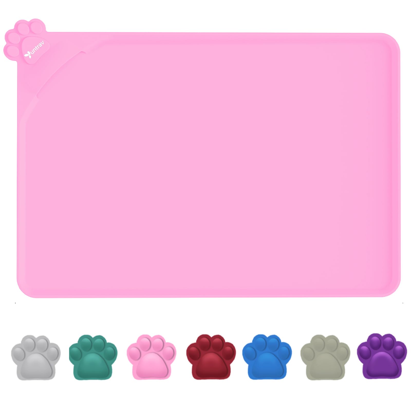 Silicone Waterproof Dog Cat Feeding Mat with High Lips 48 x 30cm, Non-Slip Spill-Proof Pet Food Water Bowl Mat for Floor Protection (Pink)