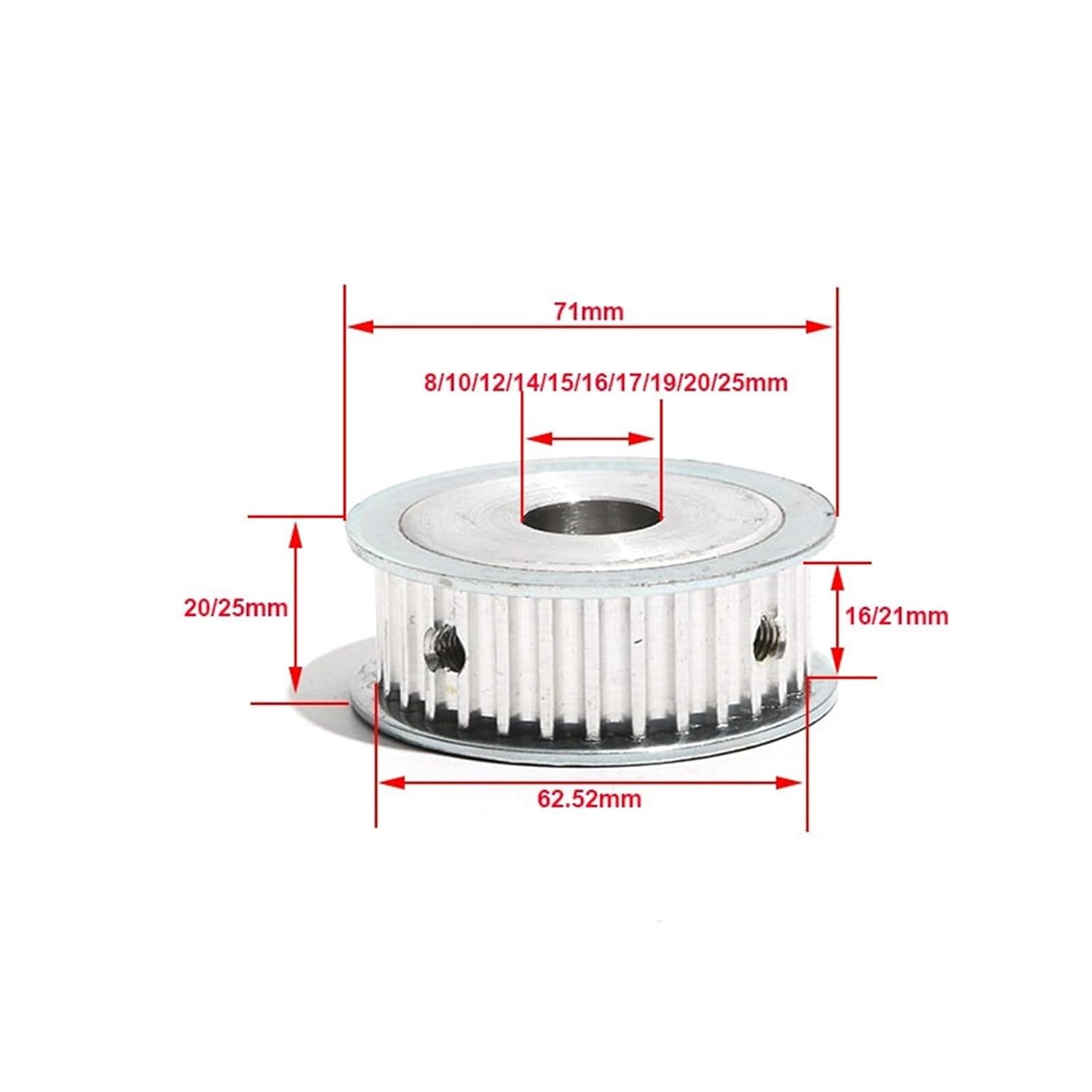 Pulley S5M-40T 40Teeth Transmission Gear Pulley 8/10/12/15/20/25mm Bore Aluminum Alloy 16/21mm Belt Width Toothed Pulley(16mm,21mm)