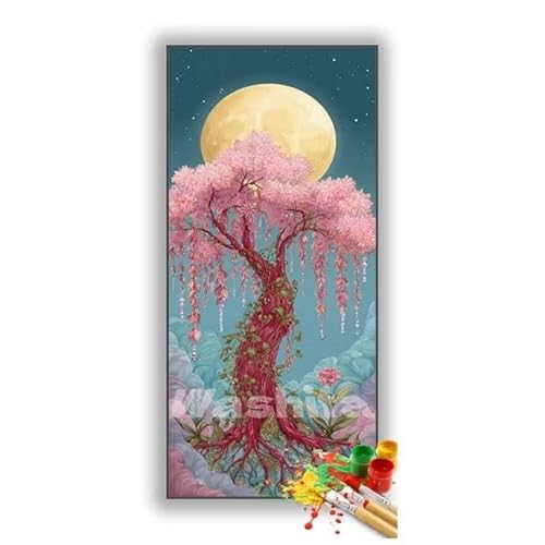 �������G �c���[ �� �����h��G �L�b�g DIY ��l ���S�Ҍ��� �f�W�^�����G ��h�� �����L�b�g�ɂ��G�� Paint By Numbers �A�N�����y�C���g ���ʉ� �����Ńy�C���g �z�[�� �I�t�B�X���� �M�t�g 20x40 cm, �t���[���Ȃ�