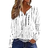 Italienische Mode,T Shirts Mädchen Henley Ausschnitt Work Baumwolle Langarm Mit Blumenmuster Legerer Locke Blusentop Damene Herbst Übergröße Knopfleiste Weich