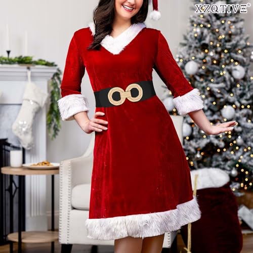 XZQTIVE Wide Belt for Women Fashion Elastic Belt for Dresses Coat Ladies Wide Stretchy Belt Waist Belt with Gold Buckle4