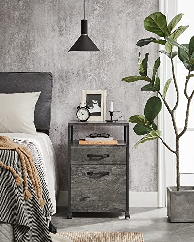 Image of VASAGLE File Cabinet, Mobile Filing Cabinet with Wheels, 2 Drawers, Open Shelf, for A4, Letter Size, Hanging File Folders, Charcoal Gray and Ink Black UOFC071B04