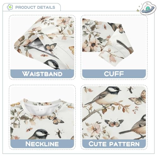 JUNZAN Aesthetic Black-capped Chickadee Birds Kids Girls Sweatshirt Hoodie Fleece Fall Tops Shirts Party 4T3