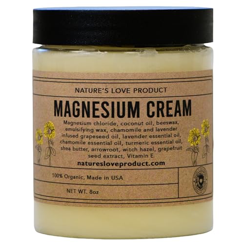 Nature's Love Magnesium Cream - Topical with Natural Organic Ingredients & Essential Oils - Muscle Relief, Leg Cramps, Sleep Support - Made in USA
