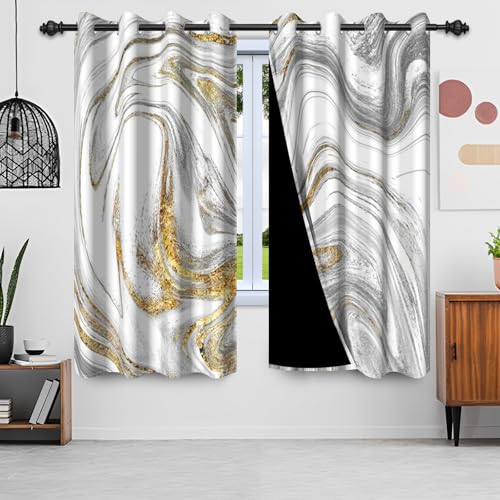 Qinunipoto カーテン 北欧 大理石柄 グレー 白 160cm丈 2枚セット 遮光 プリントカーテン 防寒 ポリエステル製 窓かーてん ウィンドウ ブラインド シェード おしゃれ インテリア 間仕切り 目隠し 断熱 遮断