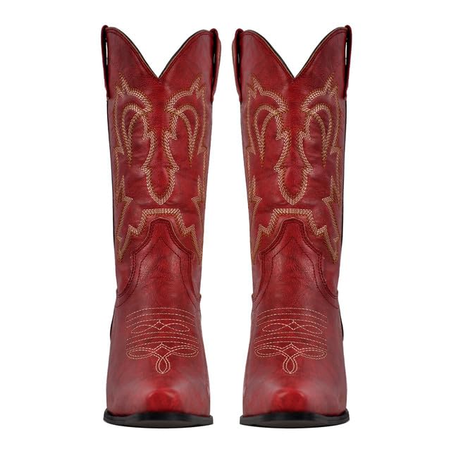 Yolkomo Cowboy Boots for Women Red Western Cowgirl Boots, Pointed Toe, Mid Calf, Knee High3