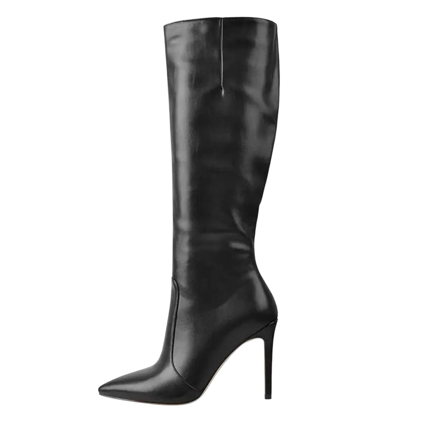 Women Pointed Toe Knee High Boots Stiletto High Heels Soft Pu Leather Side Zipper Fashion Big Size