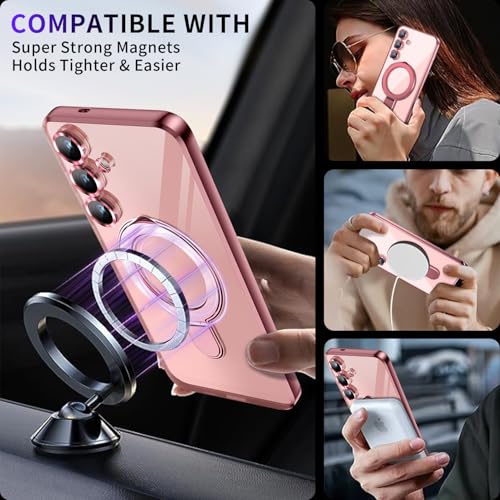 Image of Magnetic Stand & Full Camera Lens Protector Case for Samsung Galaxy S25 Plus [Compatible with MagSafe][Military Drop Protective]Not Yellowing Clear Slim Soft S25 Plus Phone Case for Women Men,Pink