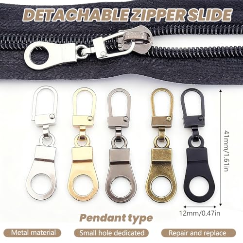 OIXEYA Tirette Fermeture Eclair Remplacement, Tirettes de Réparation Fermeture Eclair, 10 Pcs Métal Zipper Pull, Métal Zipper Pull amovible, Pour Porte Monnaie, Vêtements, Jeans, Valises (A) – vue 2