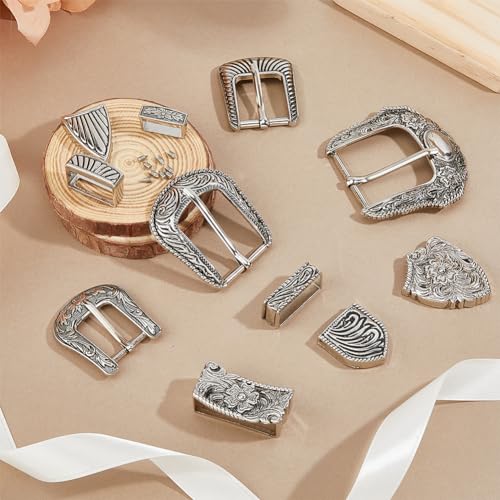 Image of DICOSMETIC 3 /4 Sets Belt Buck Set Western Cowboy Buckle Set Alloy Belt Buckle Engraved Cowboy Belts Replacement for Adult