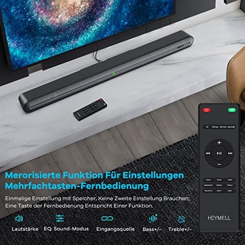 Heymell 150W 2.0ch Soundbar do telewizora, 3D Surround Sound Bars do telewizora, 6X Głośniki Bluetooth Soundbar wbudowany subwoofer, czysty dźwięk bez szumów TV Głośniki Sound Bar HDMI ARC Optical