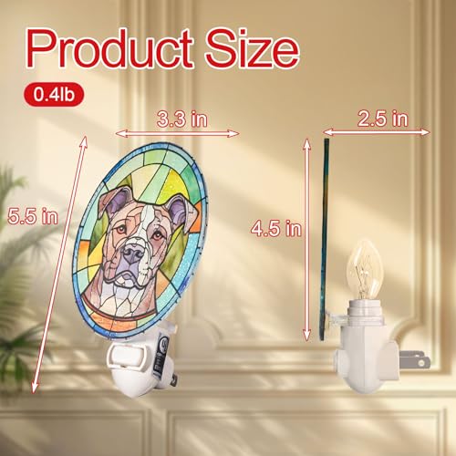Image of Dog Night Light Pitbull, Stained Glass Styled Plug-in Wall Nightlight, Bulb Included, Pet Memorial Dog Lover Gift, Bedroom Hallway Bathroom Decor, Manual On /Off Switch
