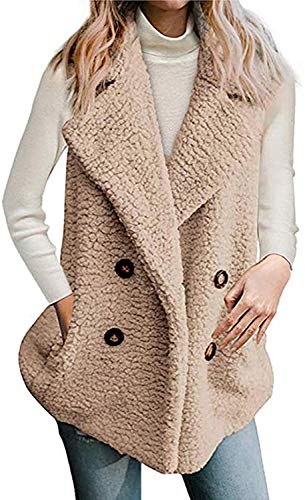 Zeagoo Women's Casual Sherpa Fleece Lightweight Fall Warm Button Vest with Pockets