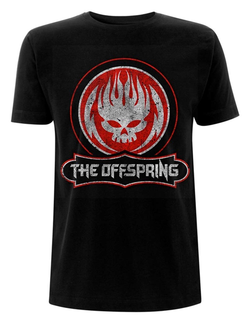 The Offspring Merch Men's Black The Offspring 'Distressed Skull' T-Shirt (Small)