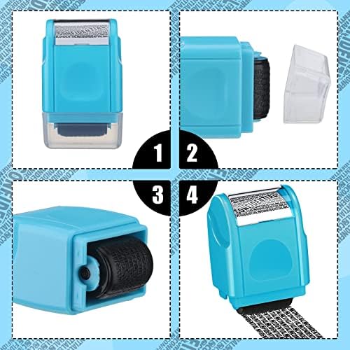 2 Pack Identity Theft Protection Roller Stamp Set Ye Confidential Roller Stamp Privacy Stamp Information Blocker Stamp and 4 Pack Refill Ink for ID Account Address Privacy Security (Blue)