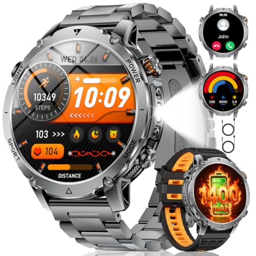 LIGE Smartwatch Herren 1400mAh Lange Akkulaufzeit, 1,7" Militär Smart Watch mit LED-Taschenlampe, Bluetooth-Anrufe, 120+ Sportmodi… – Ansicht 1