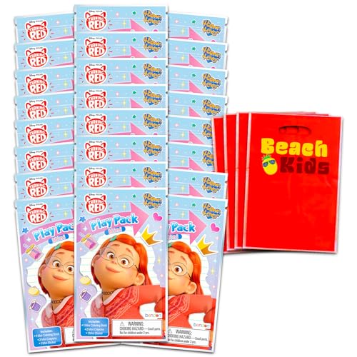 Disney Turning Red Mini Party Favors Set for Kids - Bundle with 24 Mini Turning Red Grab n Go Play Packs with Coloring Pages, Stickers and More (Turning Red Birthday Party Supplies)