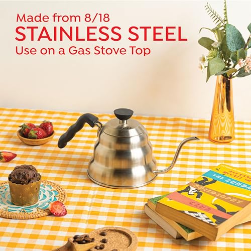 Image of Sipologie Premium Gooseneck Kettle 1000ml - Sleek Stainless Steel Construction - Perfect for Pour Over Coffee & Tea - Long Spout for Controlled Pouring - A Must-Have for Coffee and Tea Enthusiasts