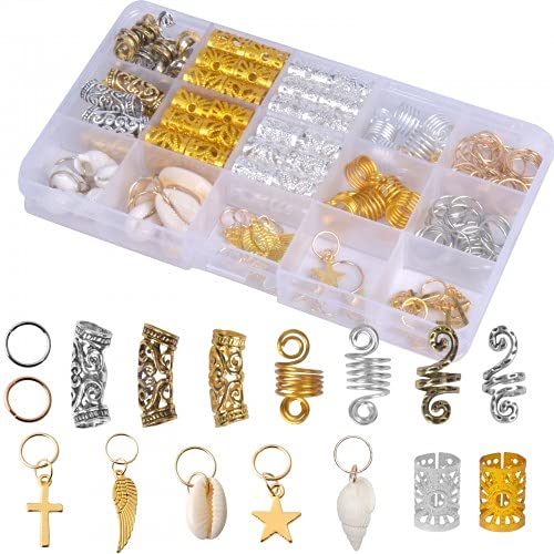 Pinsheng159 Pcs Hair Jewelry Rings Aluminum Dreadlocks Braid Rings Adjustable Hair Cuffs Beads Pendants Hair Clips for Braids Decoration