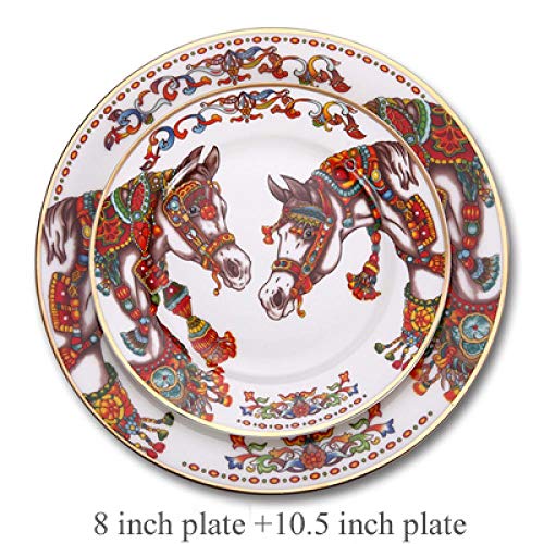 Teller Herm Porzellan Geschirr Nach Europäischer Art Keramik Teller Steak Obstsalat Teller Erstklassig Teller Triumph Pferd 2-Piecesset
