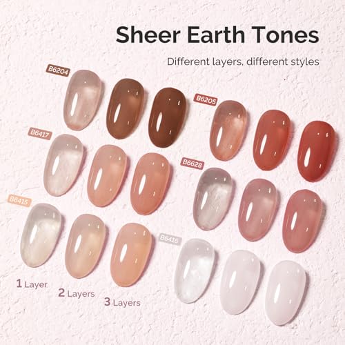Image of MelodySusie Jelly Gel Nail Polish Set,6PCS Milky or Jelly Texture,Sheer Earth Tones Colors Soak Off UV LED Light Cure or Salon Manicure and Nail Art DIY at Home 15ML
