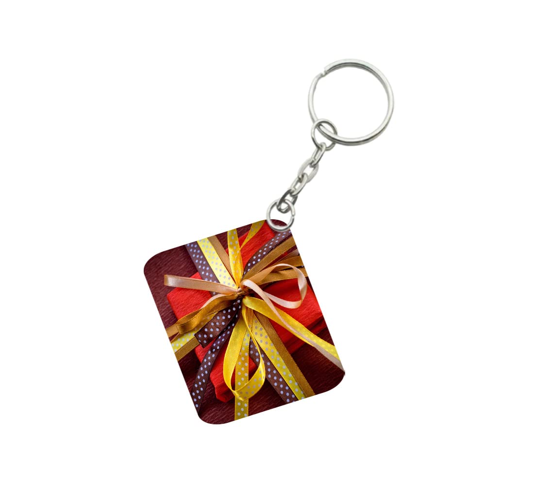 ClickStore Pack Of 3 Gift Ribban One Side Printed Rectangle Designer Keychain (Multi Color)