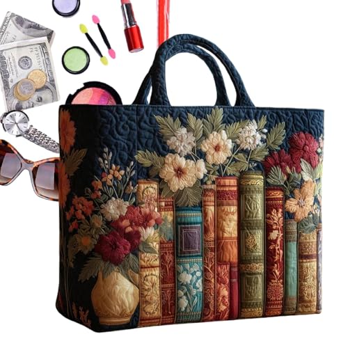 Bolso De Mano Acolchado - Bolso Con Diseño De Libro Floral, Estilo Clásico Para Mujer | Suministros De Almacenamiento Para La Escuela, Desplazamientos, Compras Y Viajes, Estudiantes, Universidades, Lu