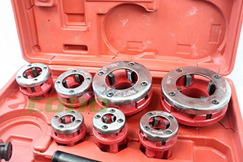 7 Size Pipe Threader Threading 3/8\" to 2\" Die Dies Set w/ Handle Ratchet