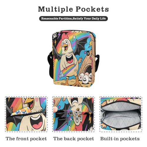 men's messenger bag Crossbody Bags For Women Shoulder Handbag Adjustable Strap for business business- Chicken Rainbow Weird2