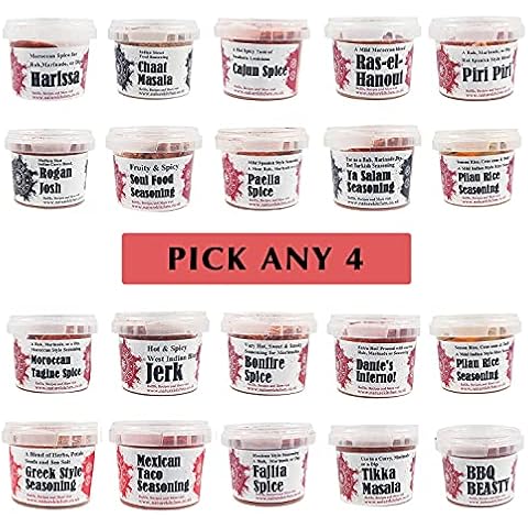 Nature Kitchen Spices Pick and Mix 4X Pots (50 - 60g Each) Choose from 51 Different Cooking Spices, Rubs, Marinades, Blends and Seasonings Cover