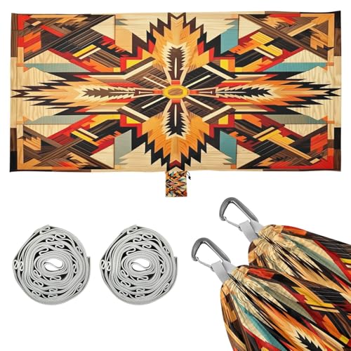 SDMKA Indian Geometric Pattern Camping Hammock, 330 lbs with 2 Tree Straps, Carry Bag, Single Portable Hammock for Outdoor/Indoor, Hiking, Beach, Backpacking, Travel