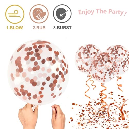 Image of Rose Gold Confetti Balloons - 50pcs 12 Inch Metallic Rose Gold and White Latex Balloons for Bridal Shower Sweet 16 Birthday Wedding Anniversary Party Decorations