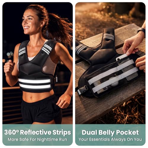 Image of Adjustable Weighted Vest for Women and Men, 4-11lb /11-18lb /20-32lb Vest | Removable Weight Vest with 6 Weights, Storage Phone Pocket, Reflective Stripes, for Walking, Running and Strength Training