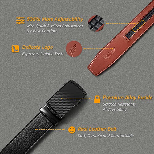 Hihawk Men's Ratchet Belt with Slide Buckle, Genuine Leather Adjustable Click Belt with Gift Box, Trim to Fit2
