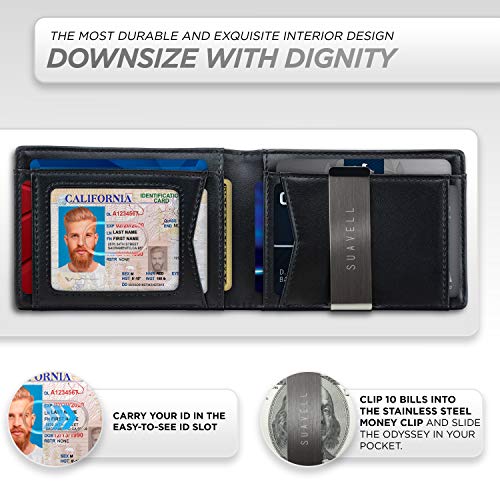 Suavell Leather Slim Wallets for Men. Wallet Card Holder with Money Clip. Low Profile RFID Wallet Minimalist Wallet4