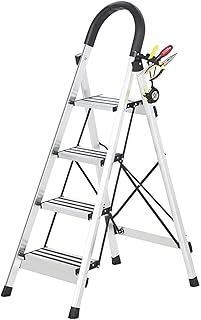 Anti-Skid Construction Ladders, Trimming Leaves Stepladder Indoor Climbing Plant Shelf Stripes Pedal Aluminium Alloy Ladder Stepladder (Color : White) Favorite Gift