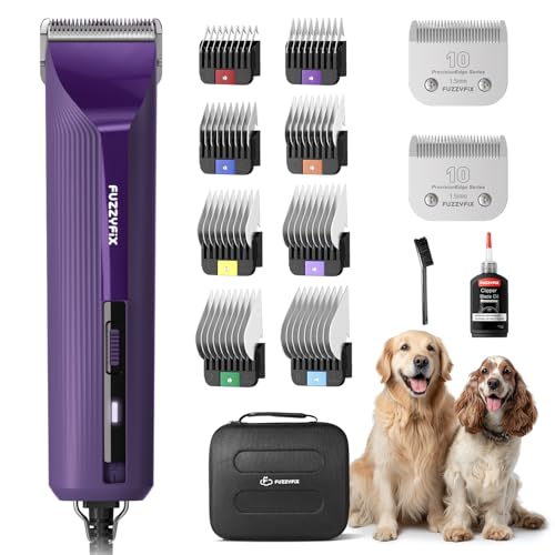 FuzzyFix AmpFix Professional Dog/Pet Grooming Clippers - 2-Speed Heavy-Duty Motor, 2 Detachable...